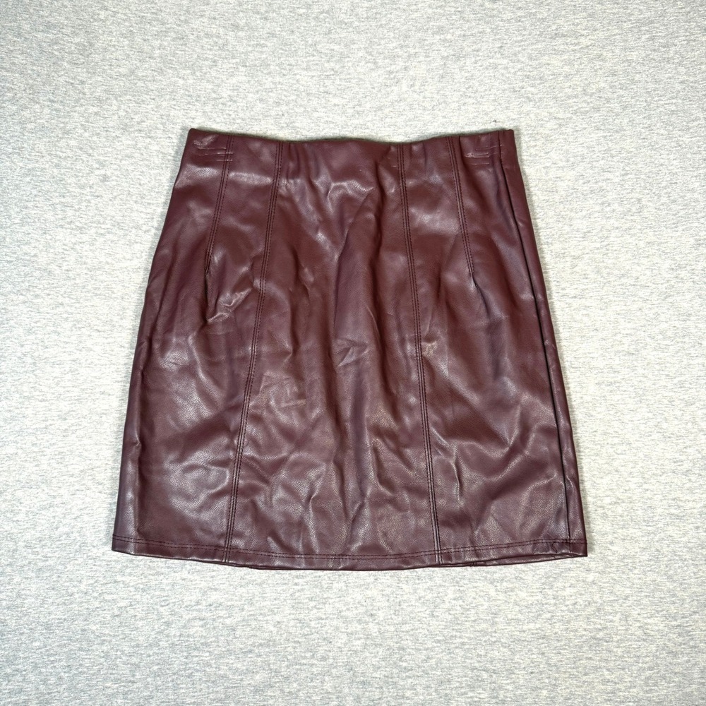 Blashe Burgundy Faux Leather Mini Skirt Small A-Line Panel Stitched Maroon